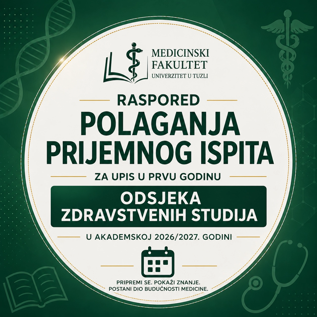 Obavještenje: Spisak kandidata i raspored polaganja prijemnog ispita - Odsjek zdravstvenih studija